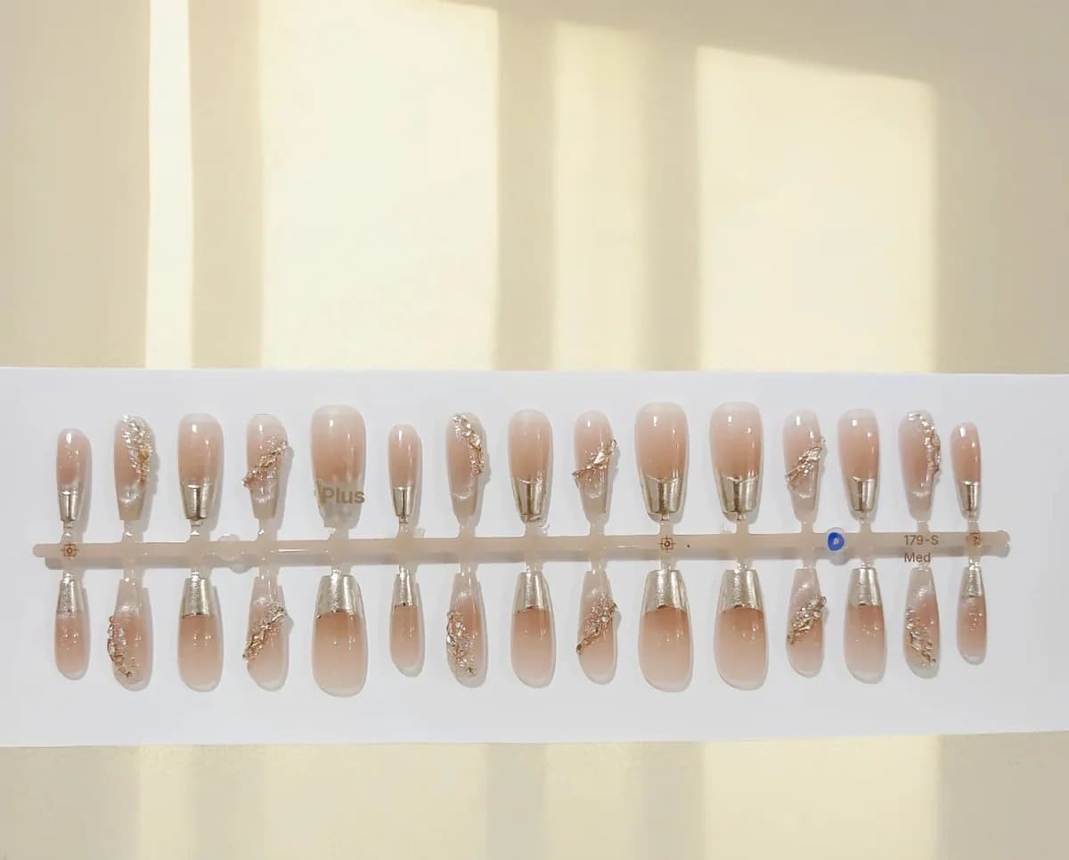 French Tip Press-On Nails met Gouden Rand en Glitter, 30 Stuks