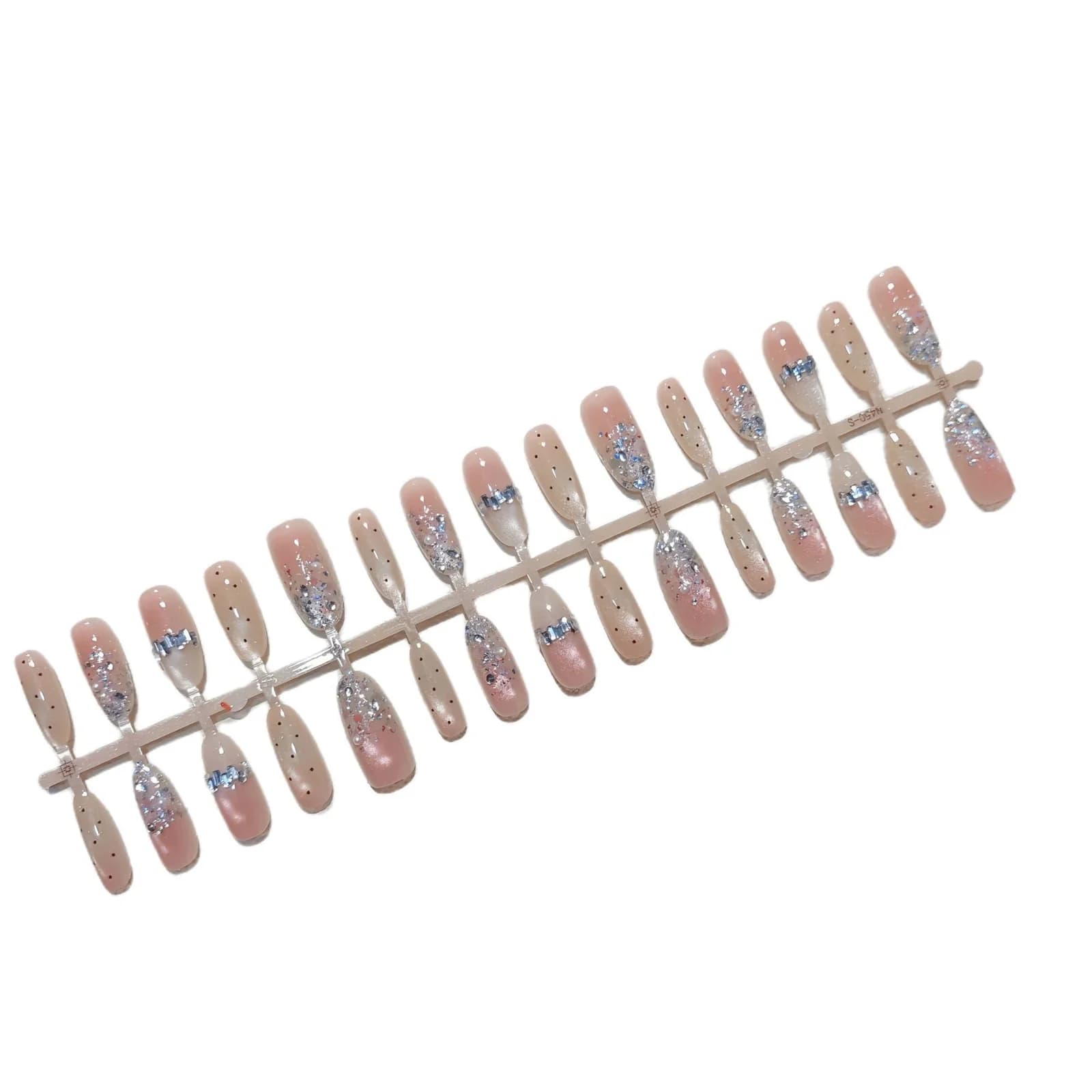 Nude Zilver Glitter Press-On Nails Cat Eye Effect Medium Ovaal