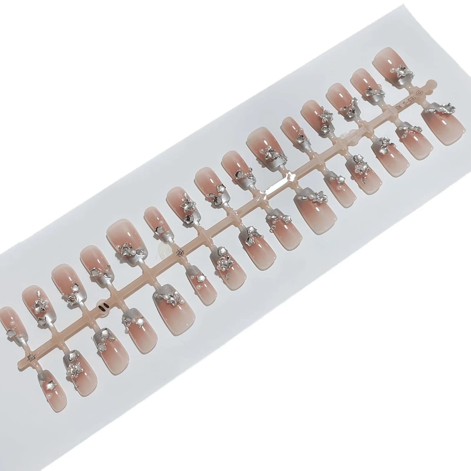 Blauwe Roos French Tip Nepnagels met Parels en Strass