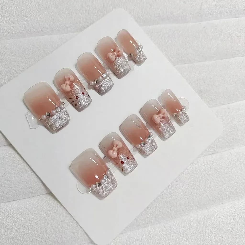 Press-On Nails Kort Vierkant Leuk Kat Cartoon Design 30 Stuks