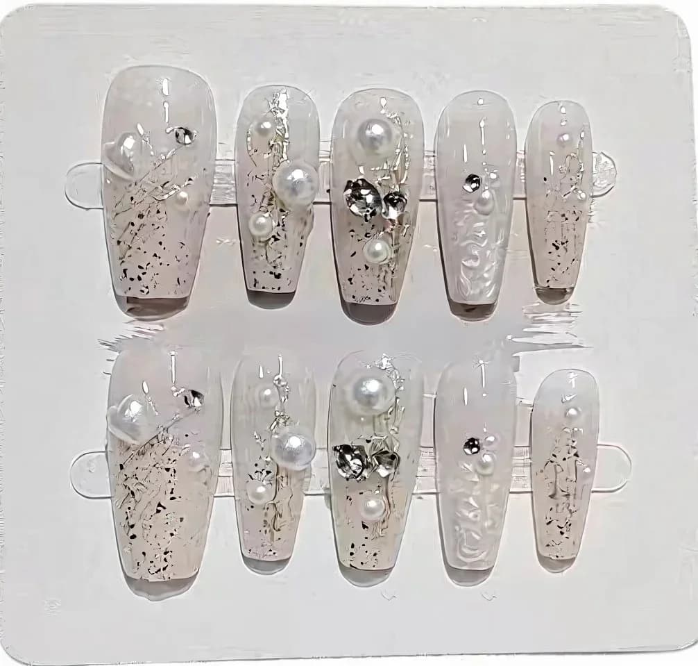 Kunstnagels met Parels en Strass, Medium Tapered Model