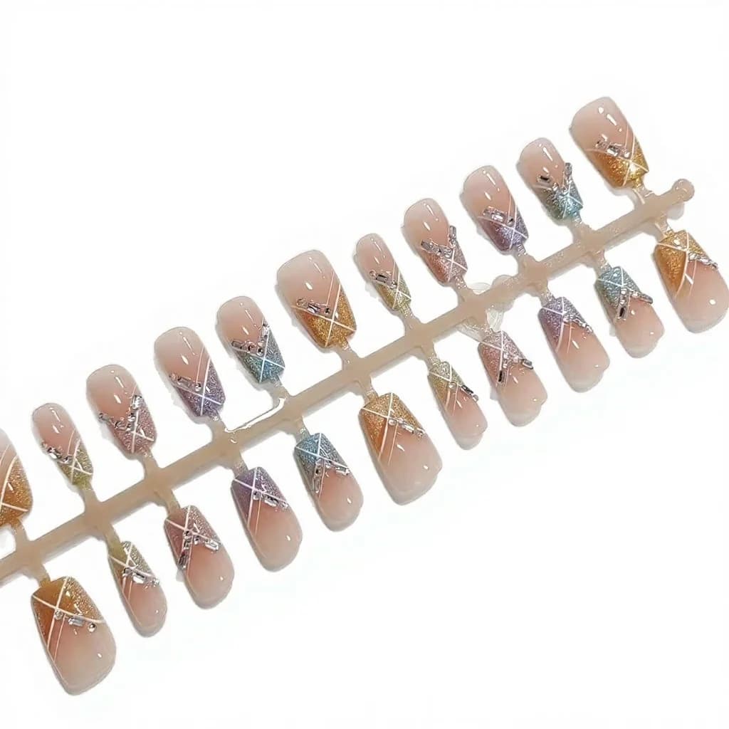 Candy Party Nepnagels Kort Vierkant Regenboog Cat Eye Strass