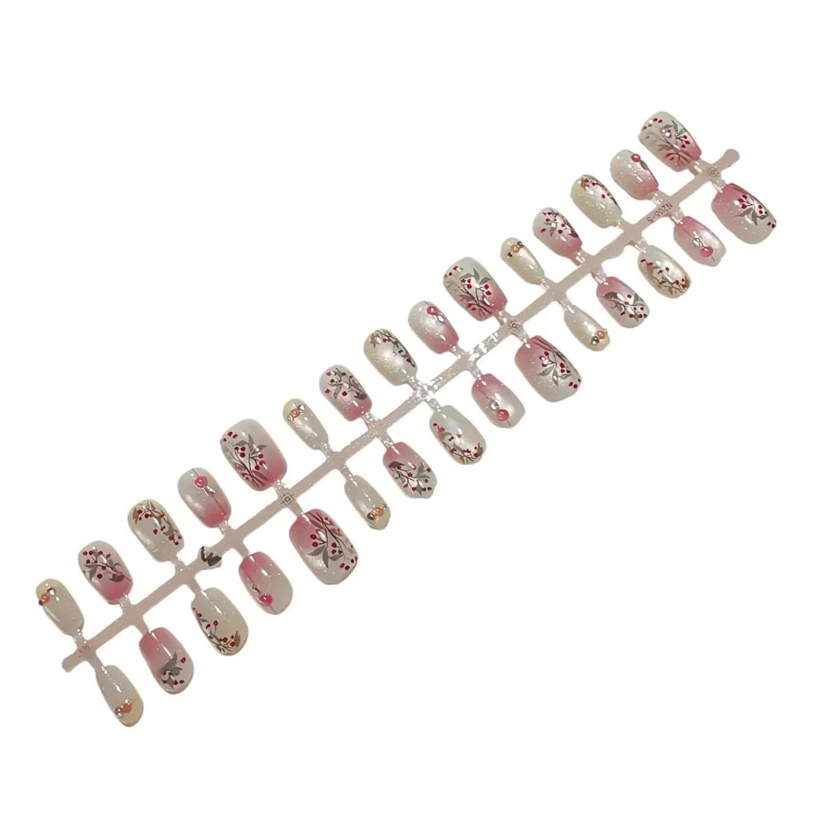 Rode Boon Cat Eye Press-On Nails met Strass en Bloemendesign