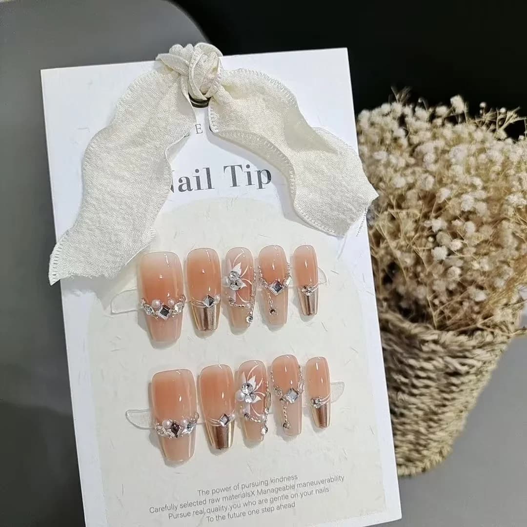 Sunset Garden Press-On Nails Bloemen Chrome Design 10 Stuks