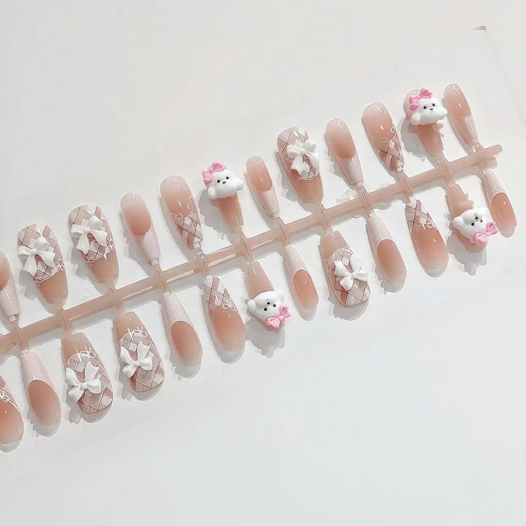 Teddy Hond Press-On Nagels, Leuk French Tip Design, 30 Stuks