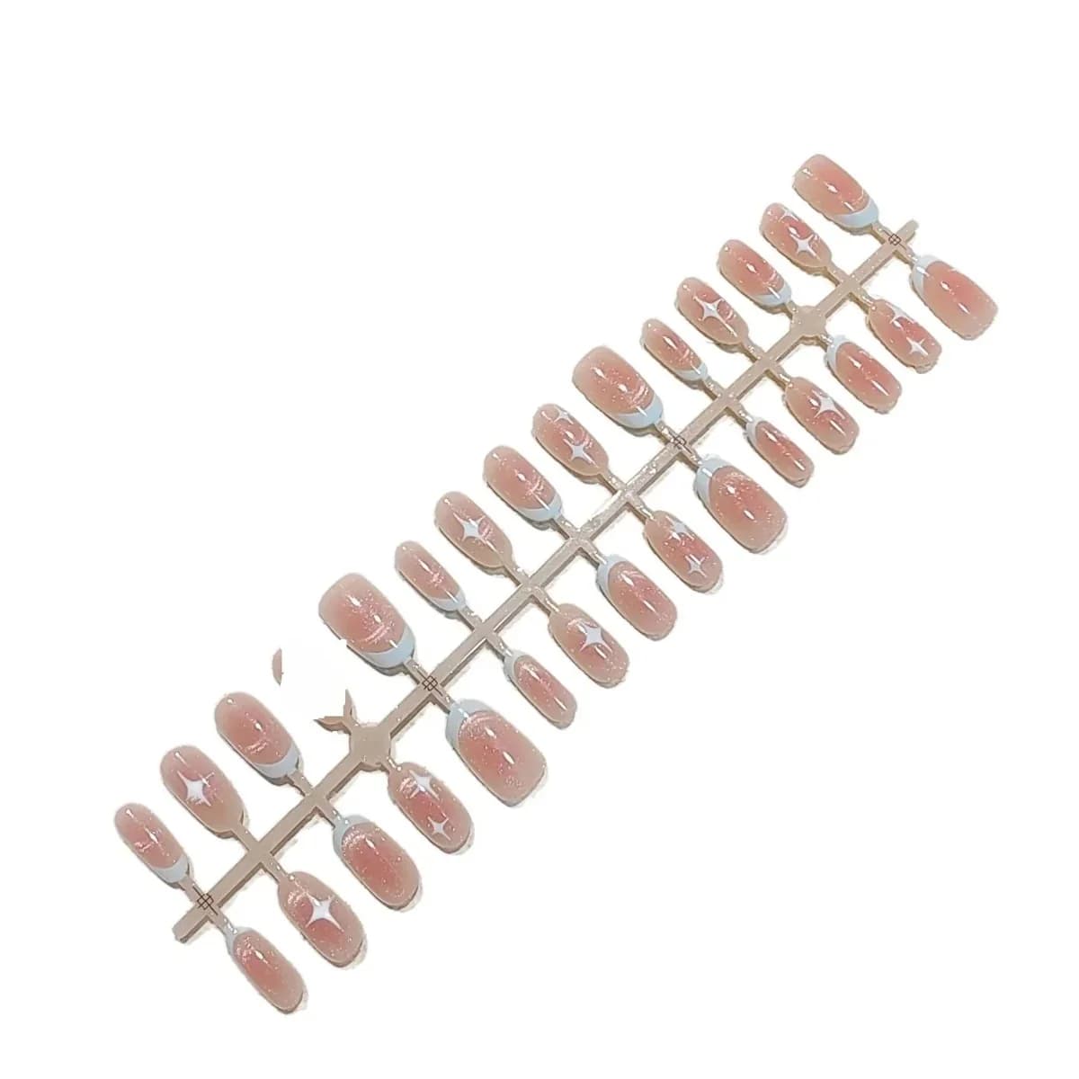 Korte Ovale Cat Eye Nepnagels Roze Sterrenhemel Design
