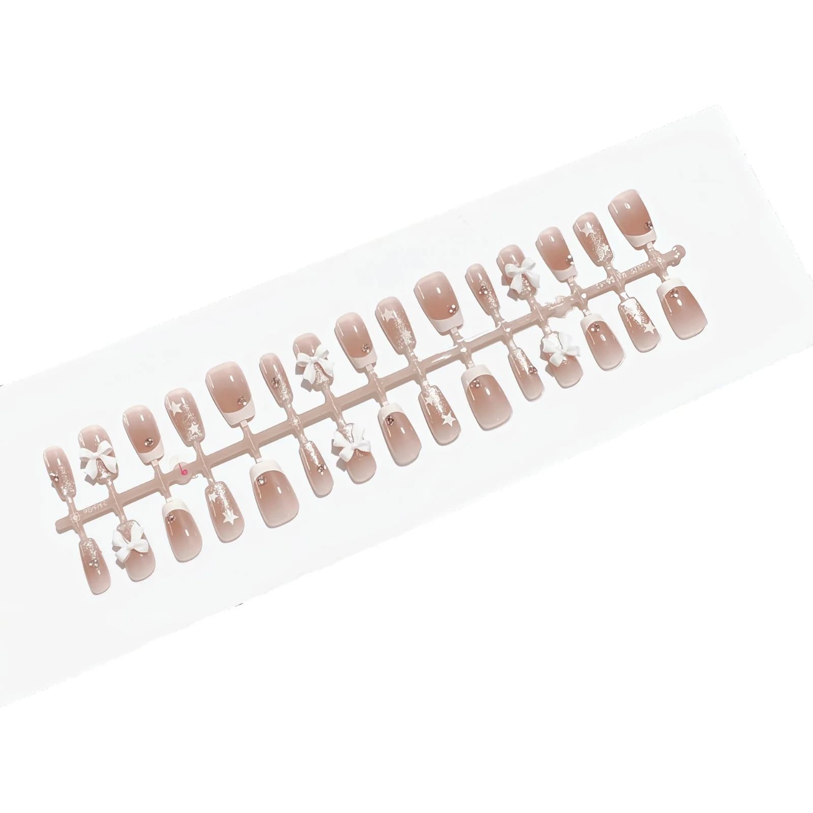 Press-on nails Franse punt met strass en strik, kort vierkant model