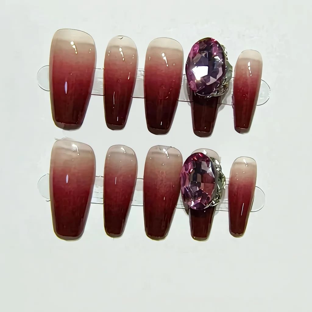 Press-on nagels cinnaberrood ombre gradiënt, medium coffin vorm