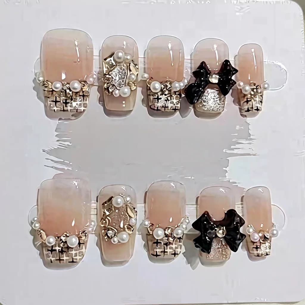 Press-On Nails Kort Coffin Ruit Vlinder Strass Parel Design