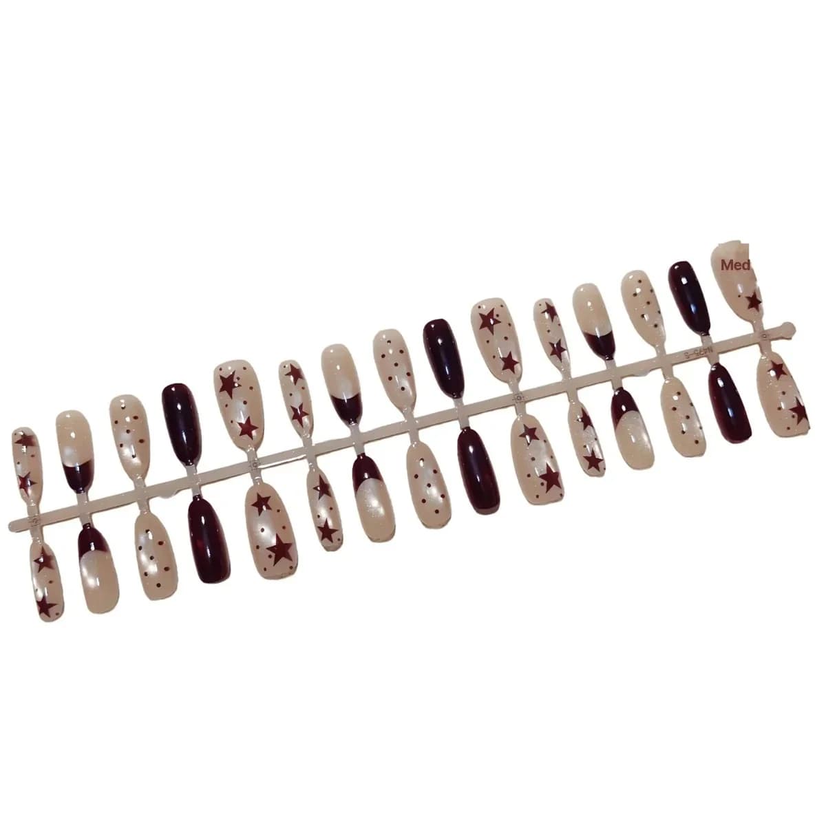 Bruine Cat Eye Kunstnagels met Sterren en Stippen