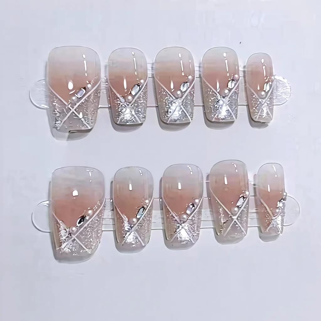 Cat Eye Press-On Nails Kort Kistvormig Blosroze Zoete Stijl 10 Stuks