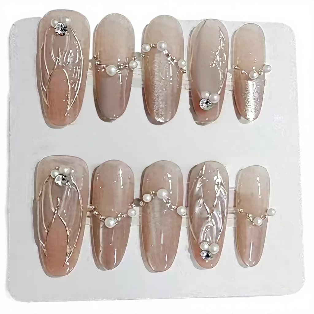 Zeemeermin Cat Eye Press-On Nails met Parels en Strass