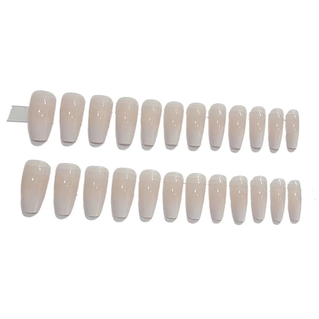Melkwitte gradiënt press-on nagels, lange coffin vorm, Franse stijl