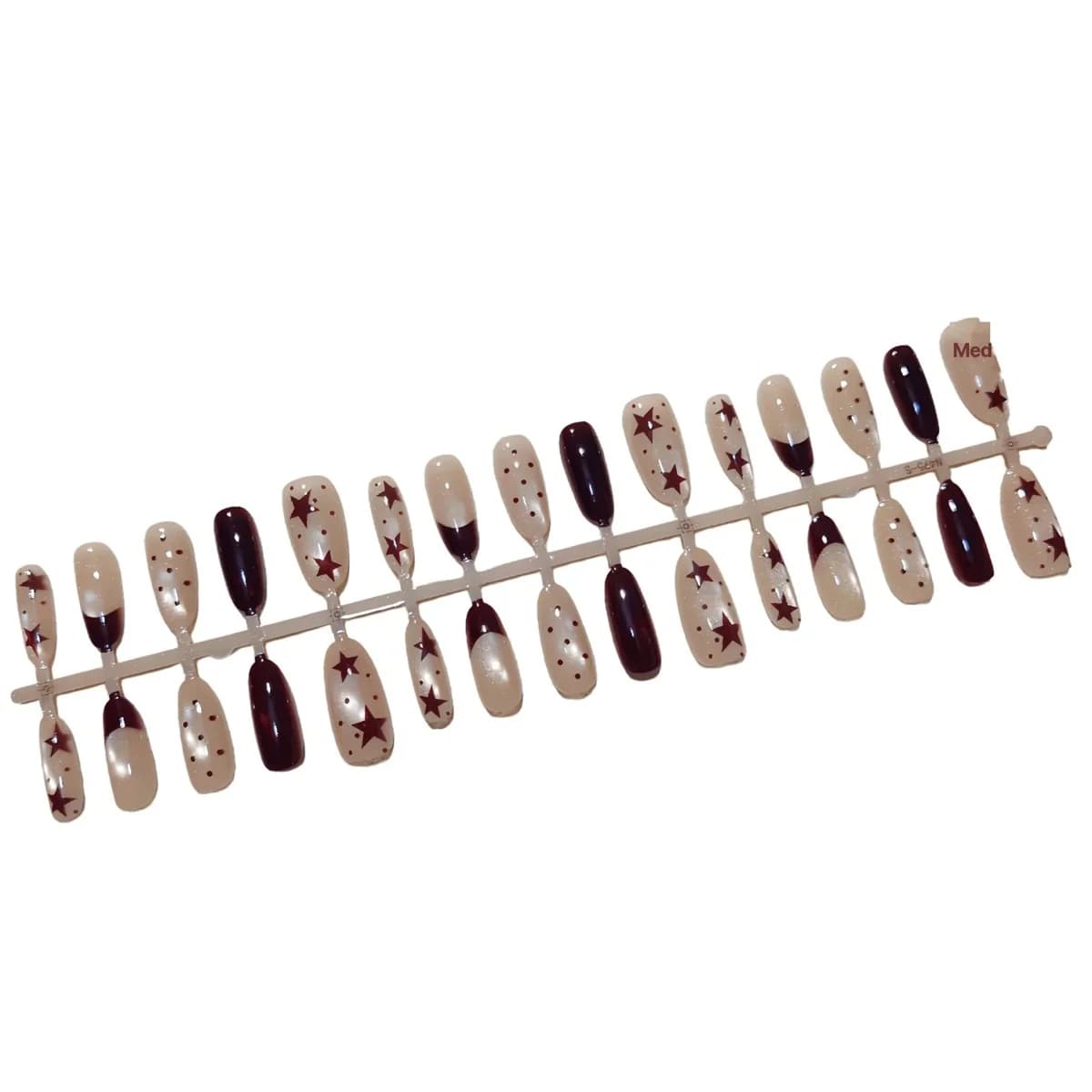 Bruine Cat Eye Press-On Nails met Sterren en Stippen