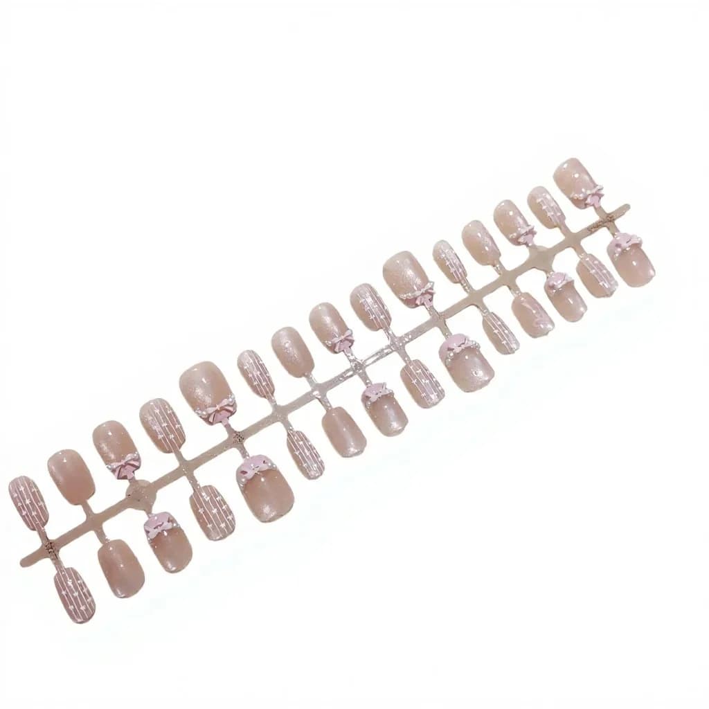 Ballet Dream Press-On Nails Roze Strik Katenoog Glitter Manicure Set