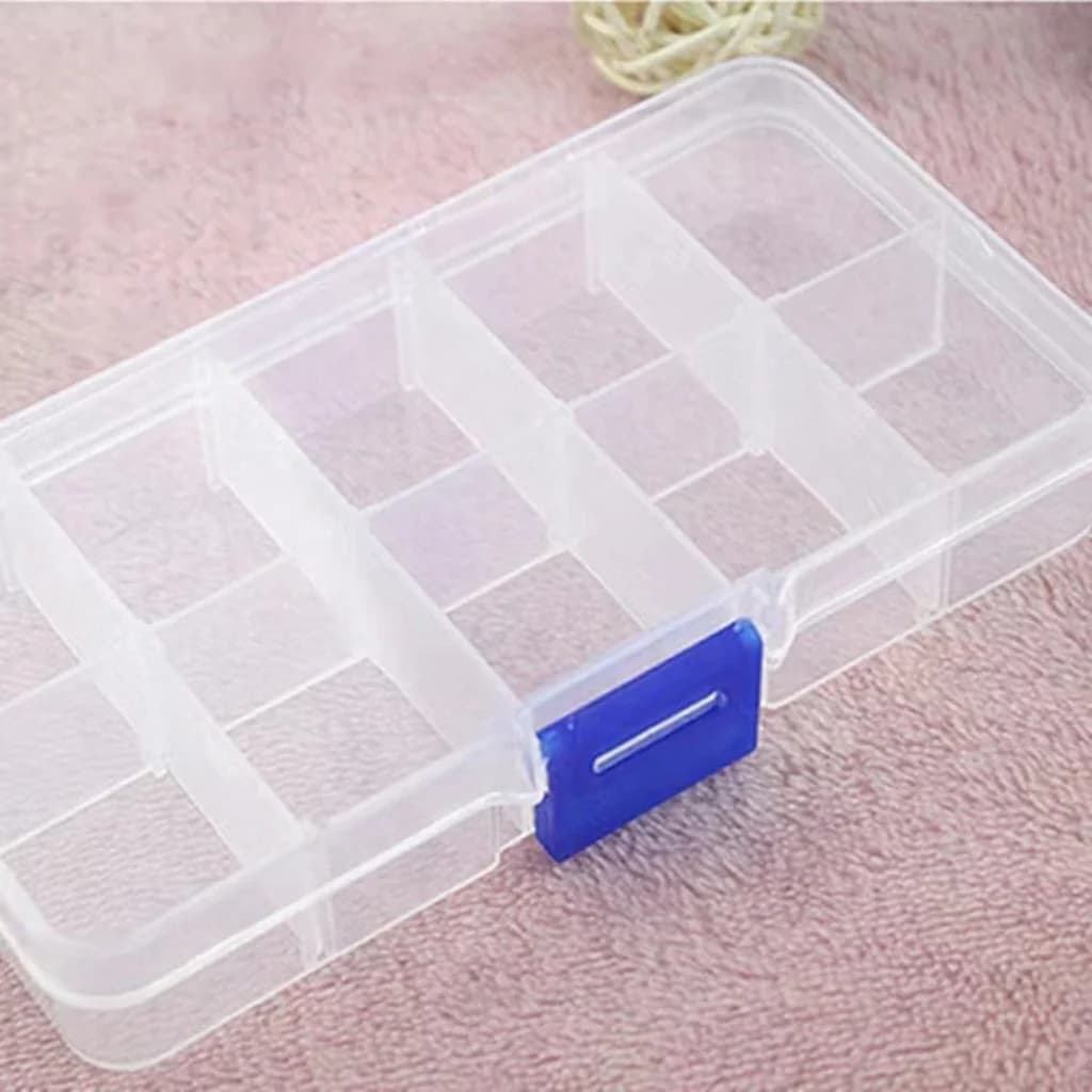 Doorzichtige plastic opbergdoos met 10 vakken voor nail art steentjes en tools