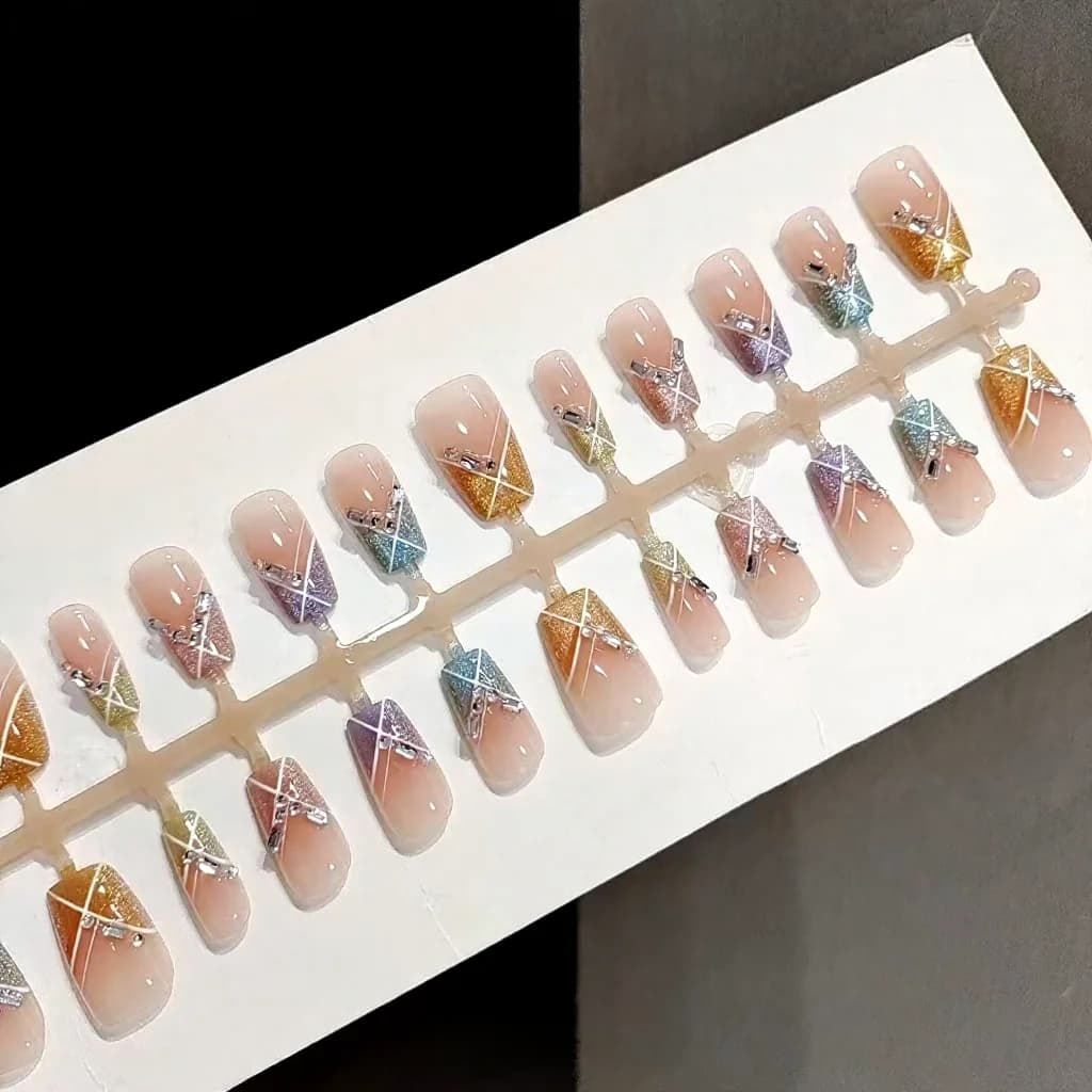 Candy Party Nepnagels Kort Vierkant Regenboog Cat Eye Strass