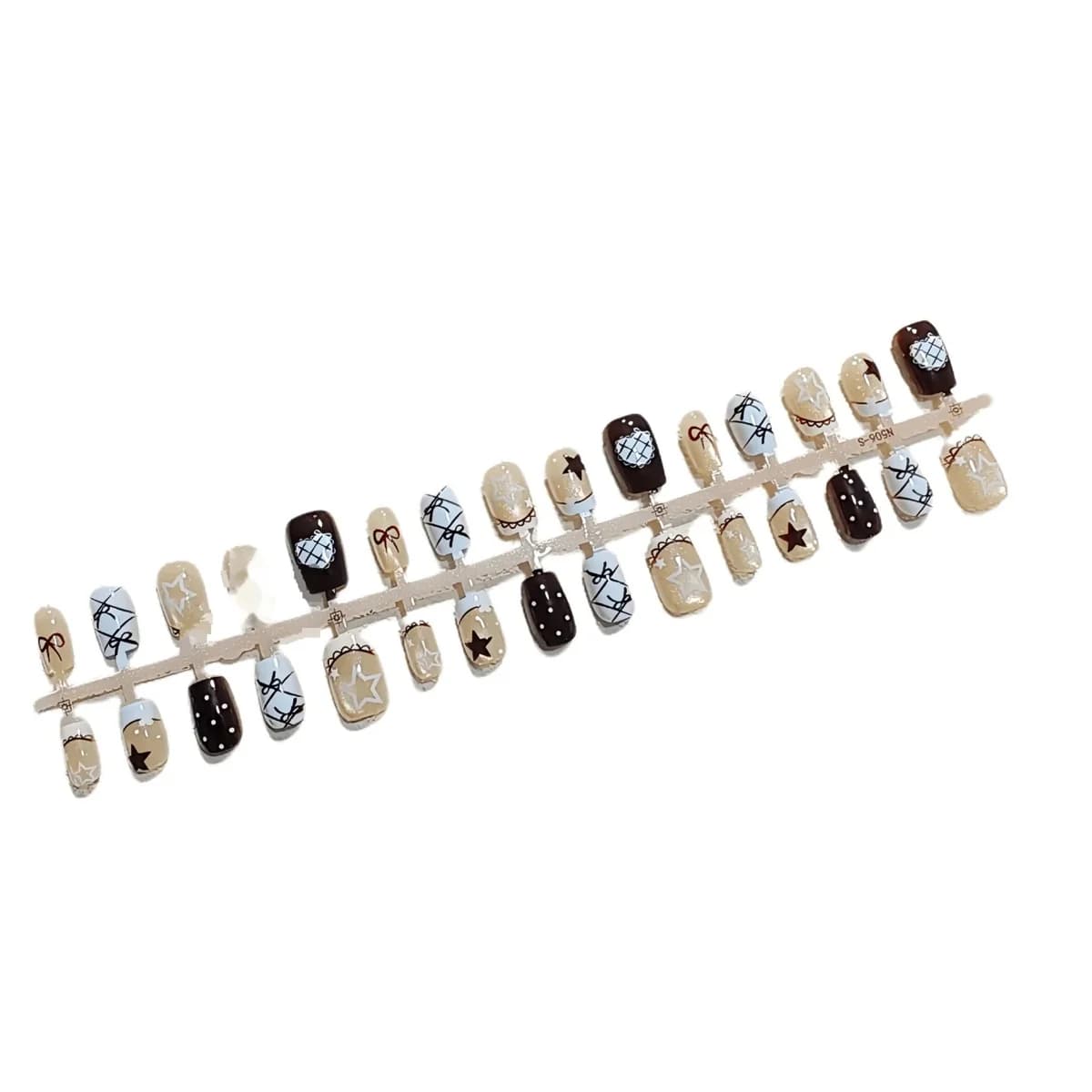 Misty Blue Cat Eye Press-On Nails met Strik- en Sterrendesign