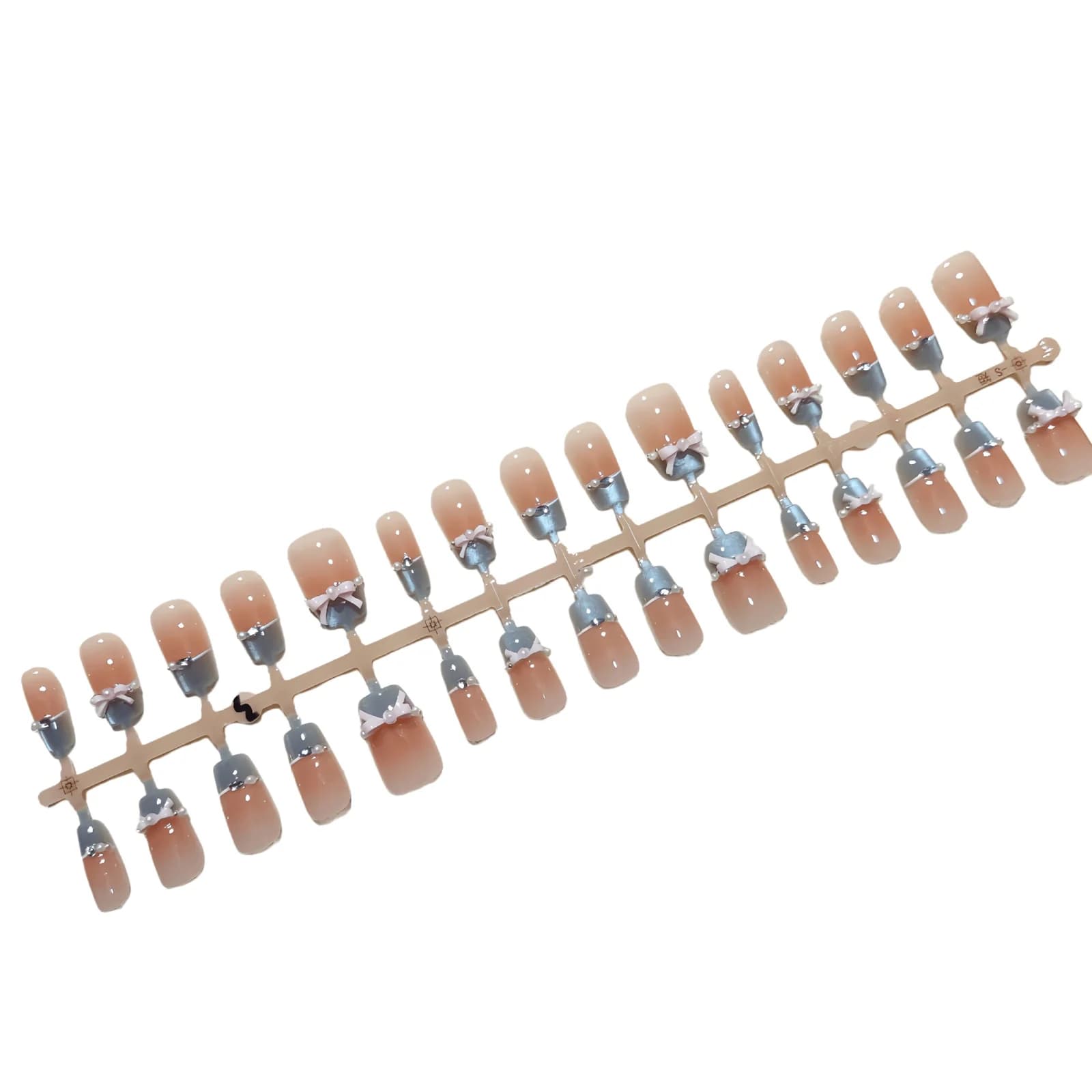 Blauwe Crystal Roze Vlinder Press-On Nails met Cat Eye French Tip