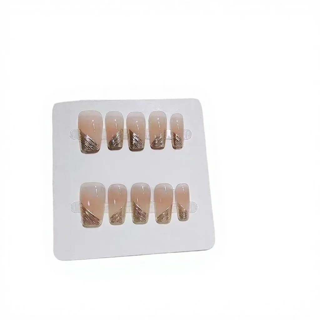 Diagonale Franse Tip Press-on Nagels Kort Vierkant 10 Stuks