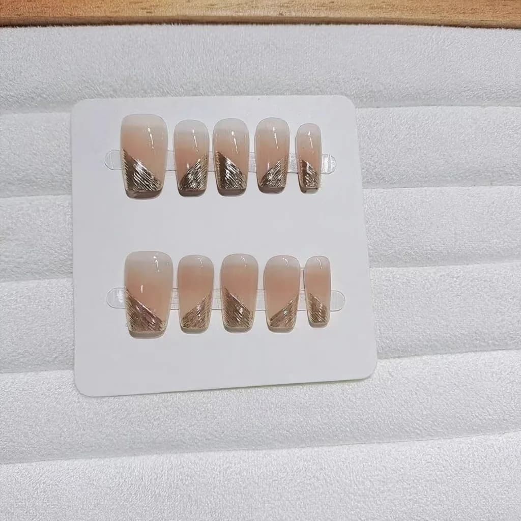 Diagonale Franse Tip Press-on Nagels Kort Vierkant 10 Stuks