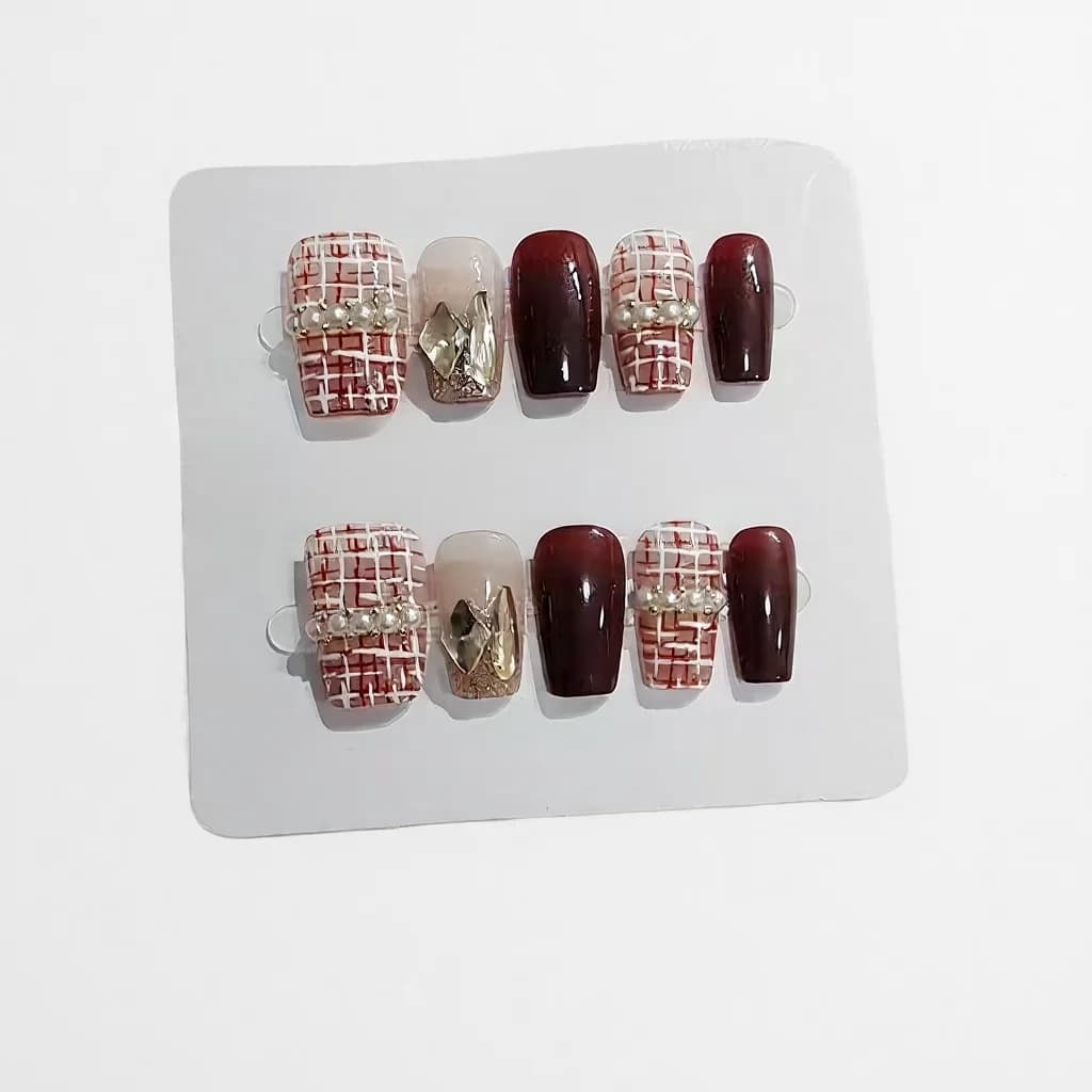 Tweed Textuur Press-on Nails Cat Eye Glitter Kort Vierkant