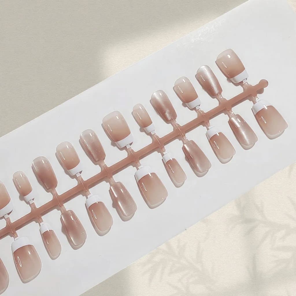 Press-on Nails Roze Strik Korte Coffin French Tip Manicure Set