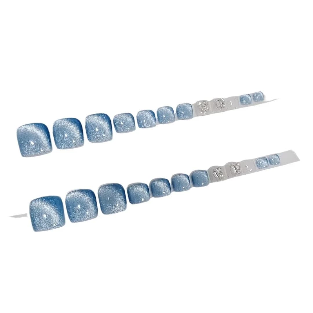 Lichtblauwe Cat Eye Press-on Teennagels Kort Zomerstijl