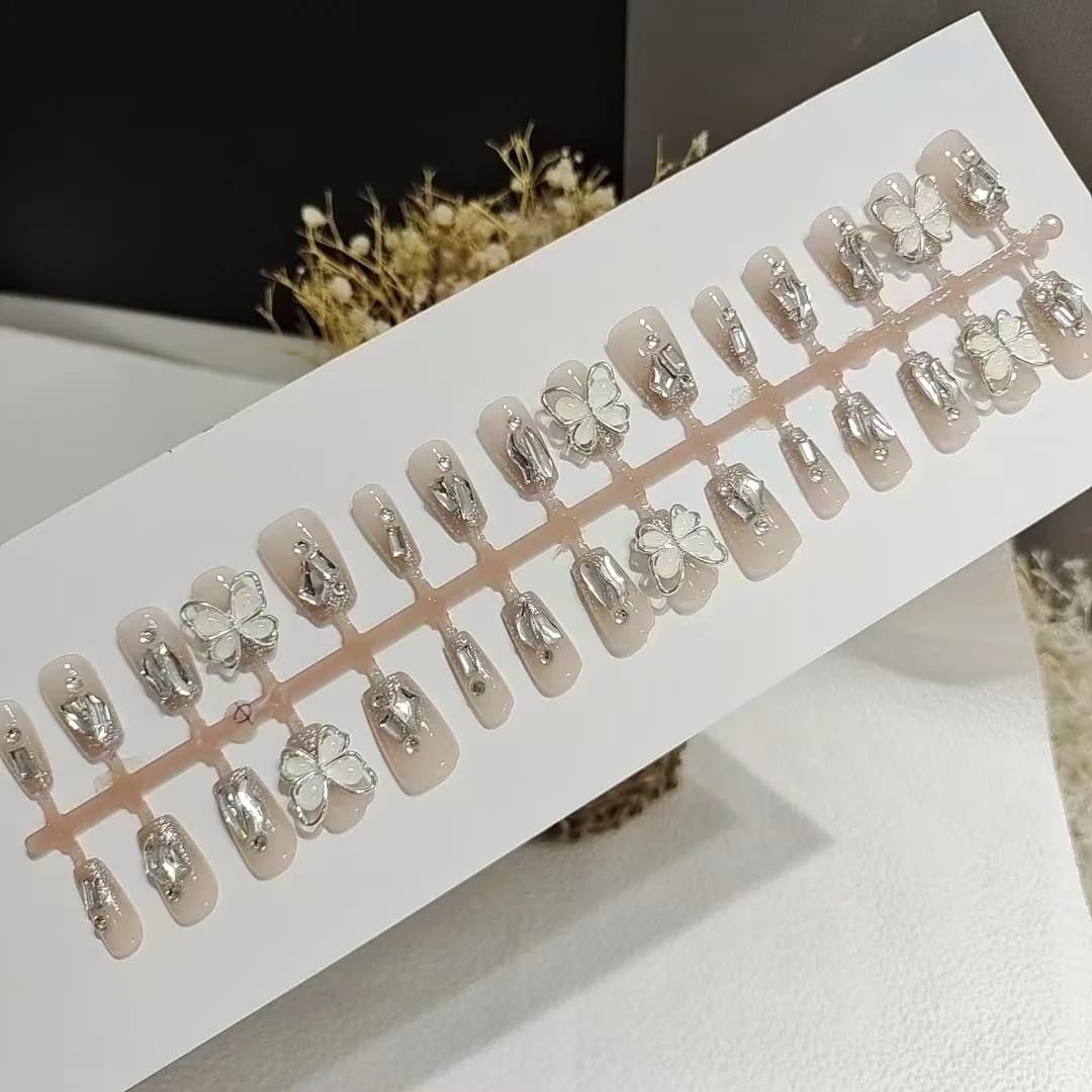 Press-on Nails met Jade Vlinder Design, Kort en Medium Kistvorm