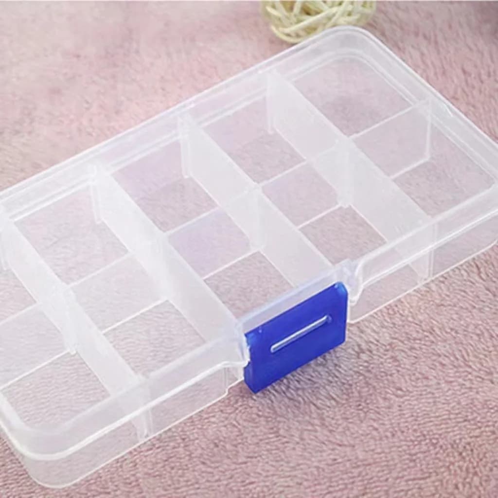 Doorzichtige plastic opbergdoos met 10 vakken voor nail art steentjes en tools