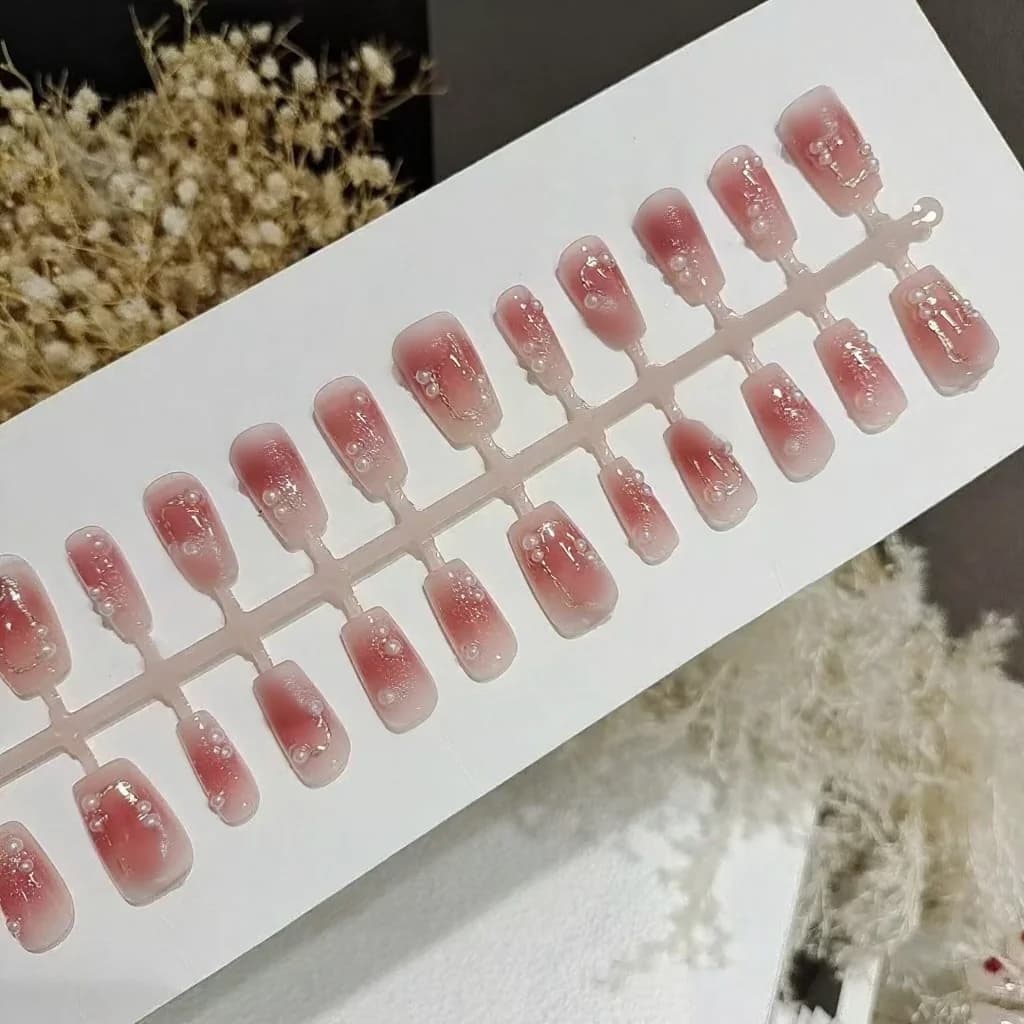 Press-On Nails Kort Coffin Pruim Bloesem Bloemen Vlinder Design 30 Stuks