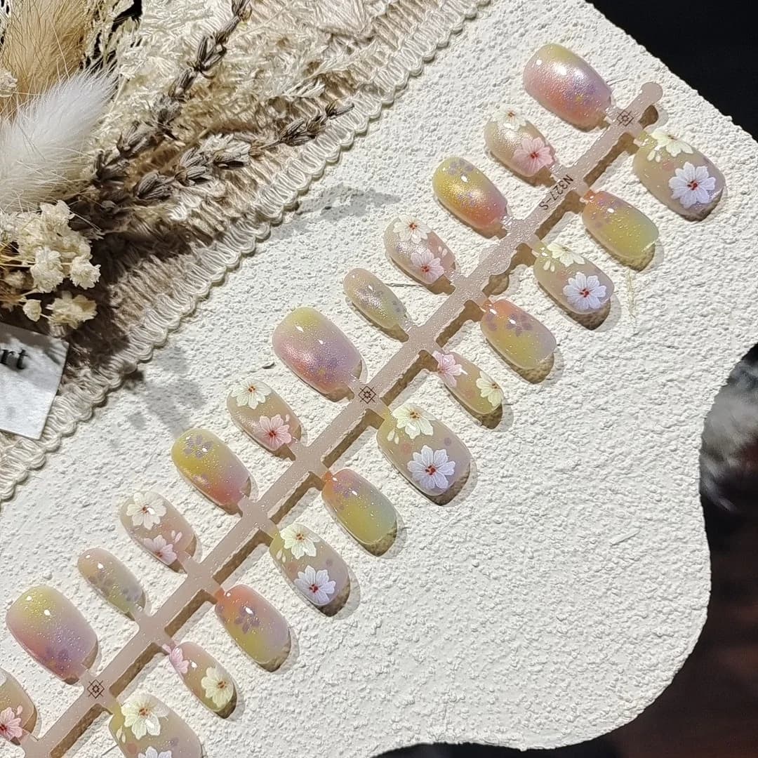 Bloemen Cat Eye Kunstnagels Kort Ballerina Vorm