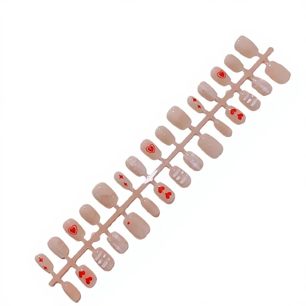 Leuke Press-On Nails Kort Vierkant Rood Hart Cat Eye Design