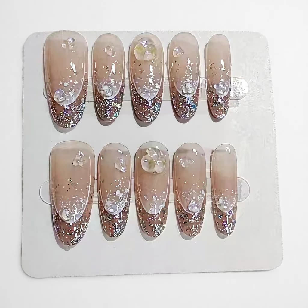 Glitter Halo Press-On Nails Lang Ovaal Vorm Herbruikbare Kunstnagels