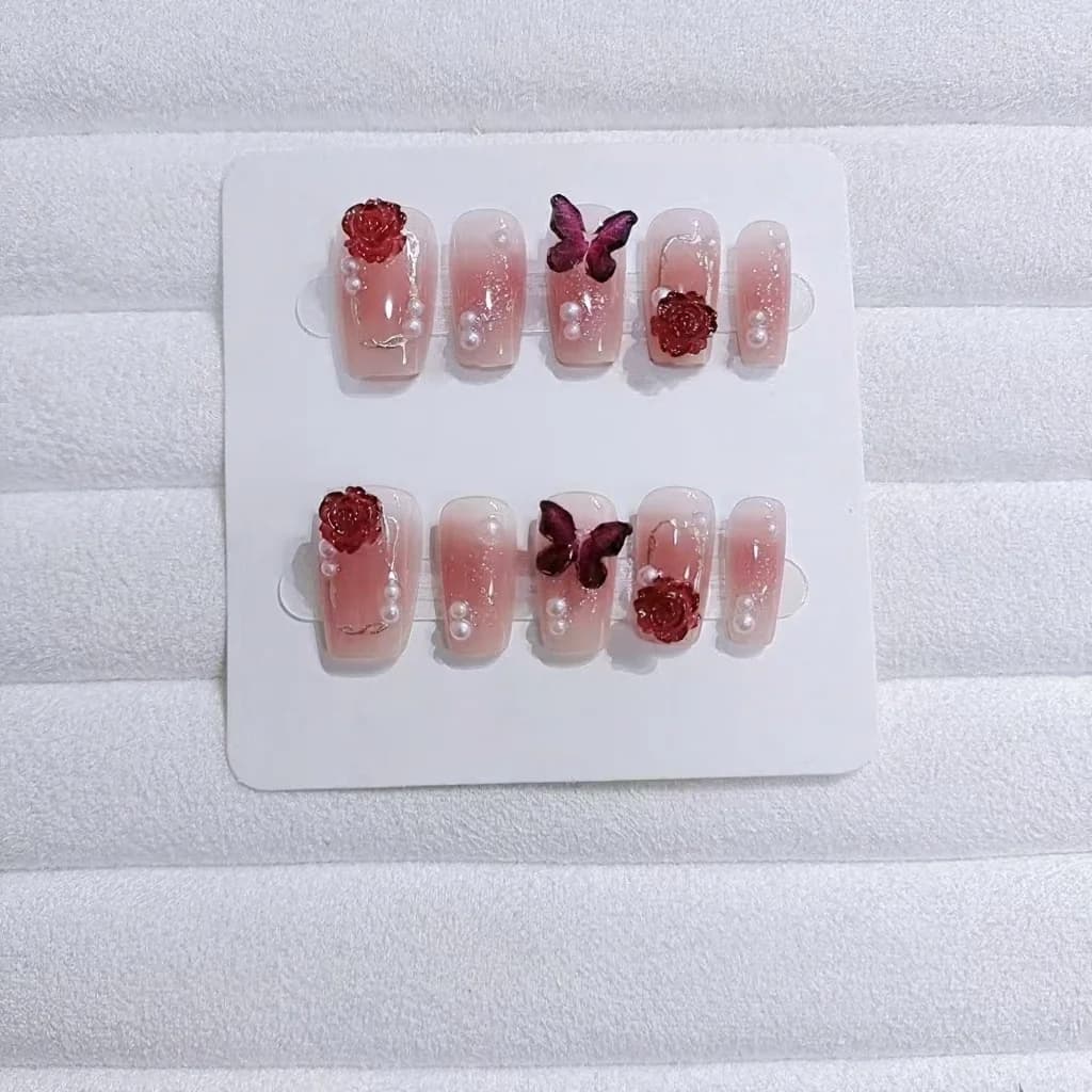 Nageltips Kort Kistvorm Pruim Bloesem Verloop Bloemen 10 stuks