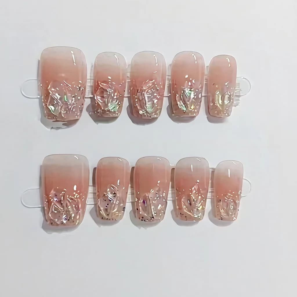 Press-On Nails Kort Medium Kistvorm Glitter Strass Blos Roze Set