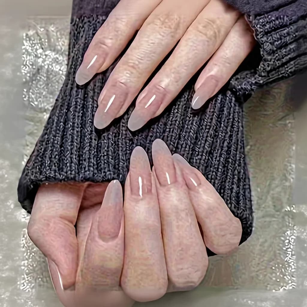 Glanzende trapeziumvormige press-on nagels, korte lengte, effen kleur, 24 stuks in doos