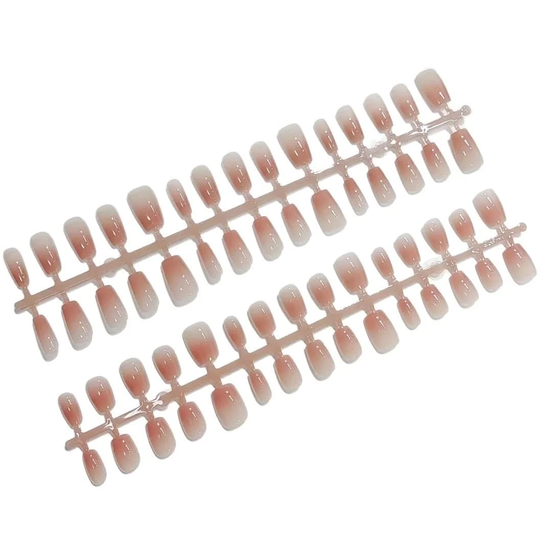 Roze korte coffin press-on nagels, 30 stuks, herbruikbaar