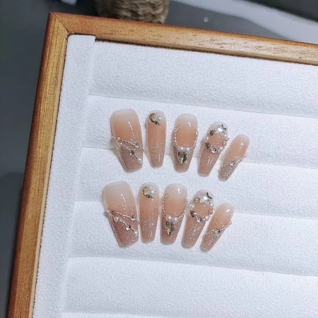 Starry Sky Press-On Nails met Strass, 10 Stuks