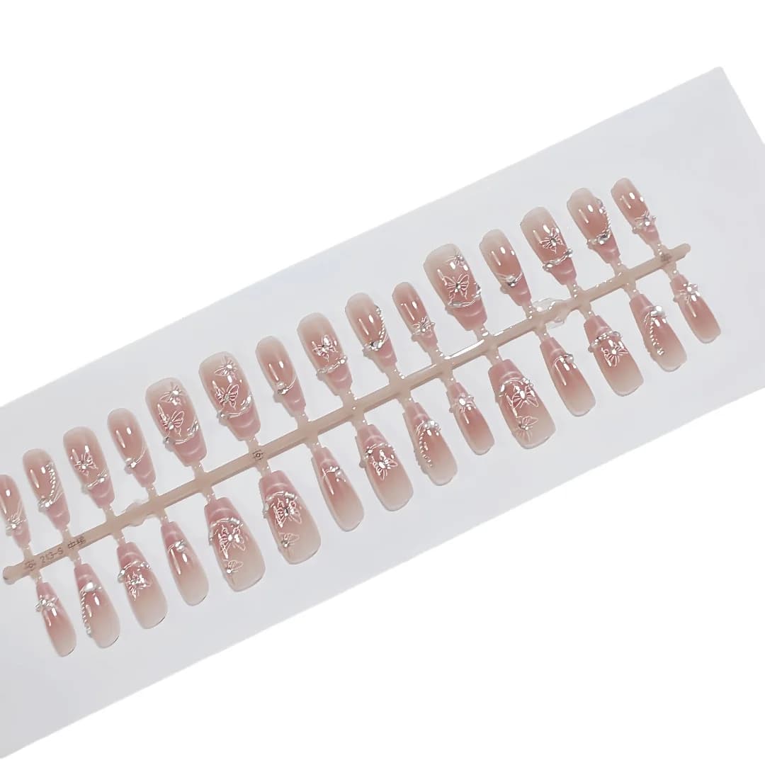 Press-on nagels met vlinders, parels en strass, set van 30 stuks