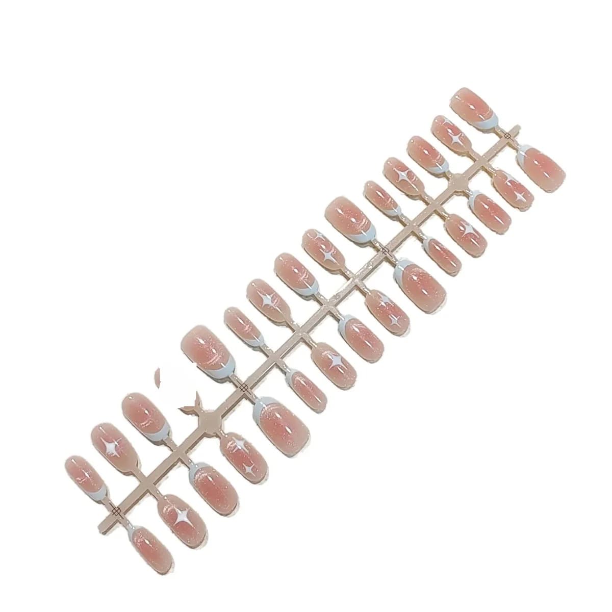 Kort Ovaal Cat Eye Press-On Nagels Roze Sterrenhemel Design