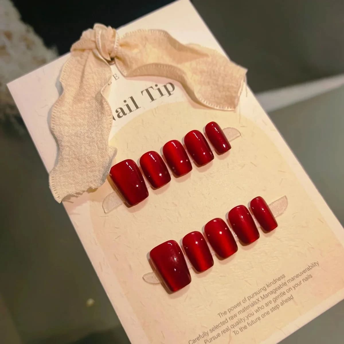 Rode Cat Eye Press-On Nails Kort Vierkant Glitter Manicureset