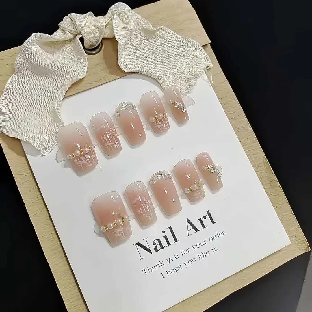 Press-On Nails Kort Vierkant Zoete Stijl 30 Stuks Manicure Set