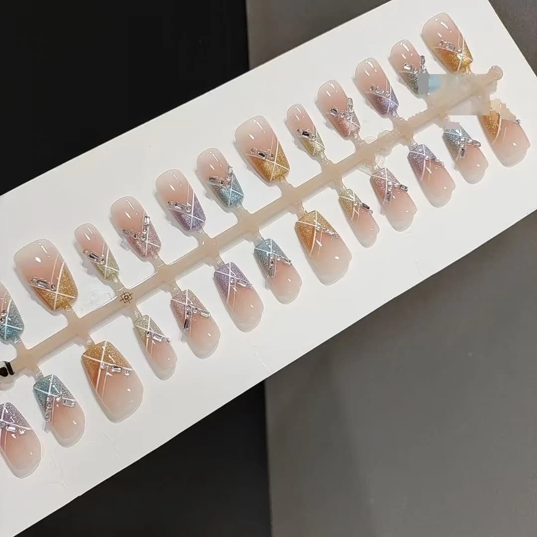 Candy Party Nepnagels Kort Vierkant Regenboog Cat Eye Strass