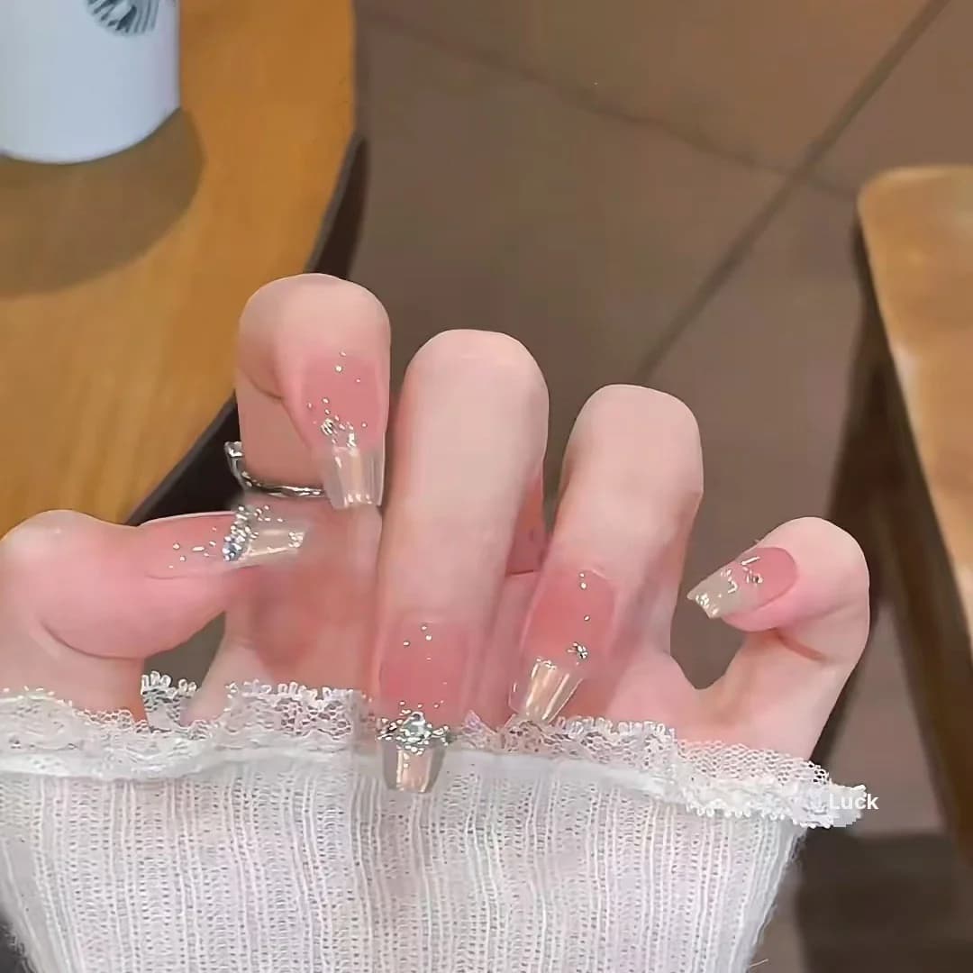 Press-On Nails Franse Tip met Strass Steentjes 10 stuks