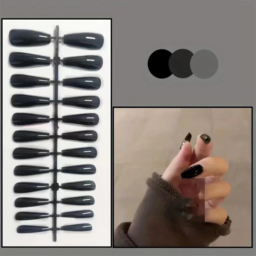 Glanzende trapeziumvormige press-on nagels, korte lengte, effen kleur, 24 stuks in doos