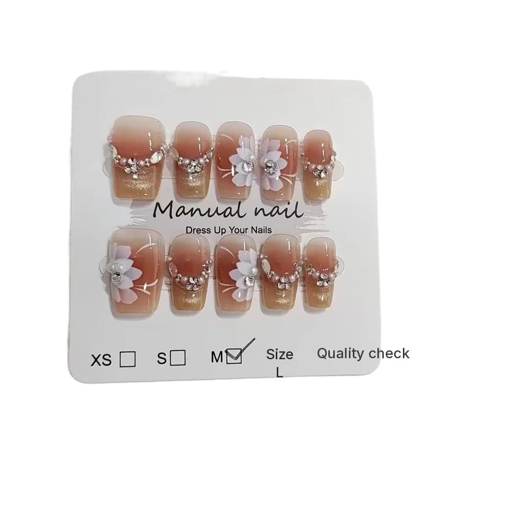 Floraal Cat Eye Press-on Nails met Strass, Korte Coffin Vorm