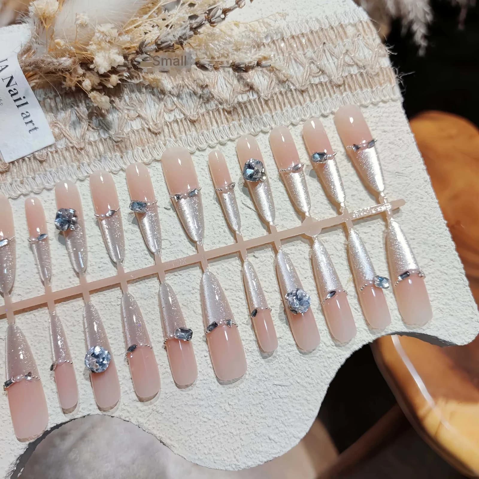 Parelmoeren Strass Press-On Nails Cat Eye Glitter Manicure Set