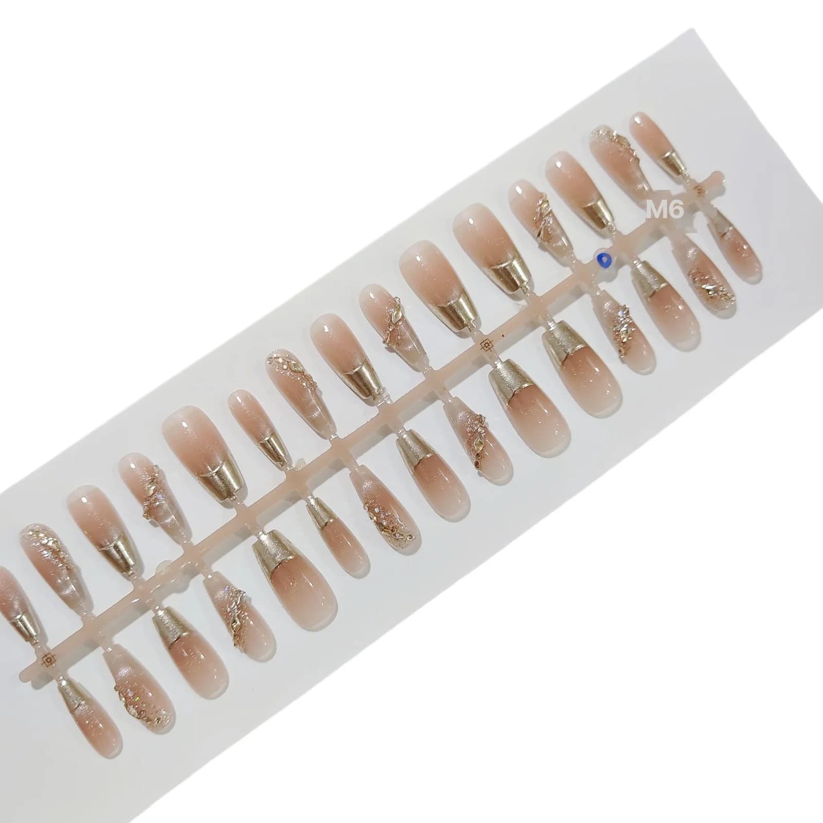 French Tip Press-On Nails met Gouden Rand en Glitter, 30 Stuks