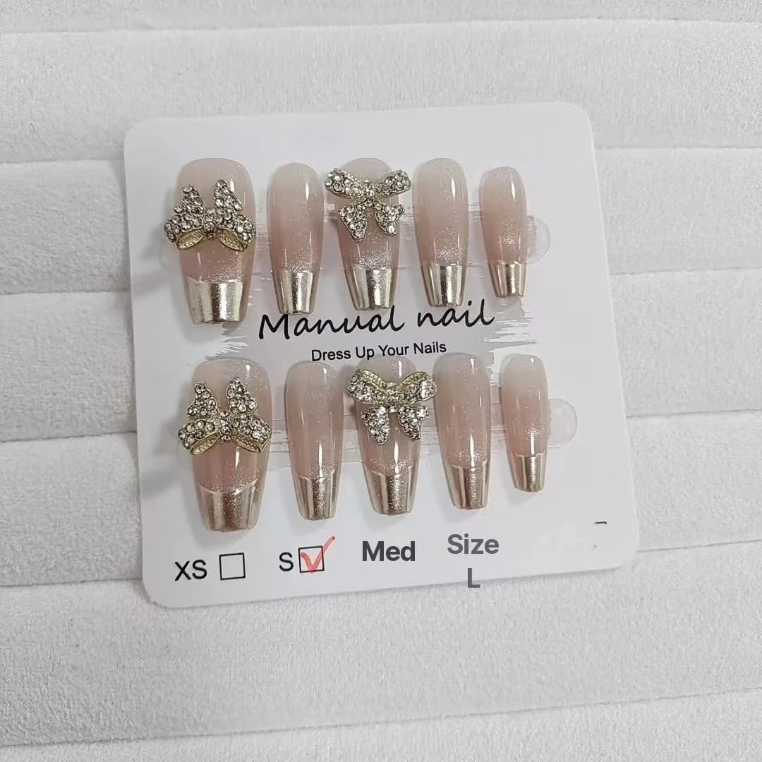 Vlinder Cat Eye Press-On Nails met Spiegelchroom